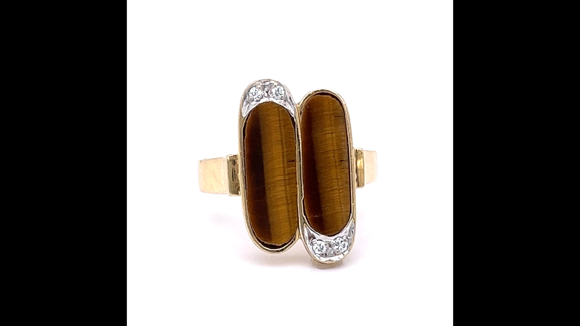 Mid-Century Tiger's Eye Cocktail Ring in 14k Yellow Gold