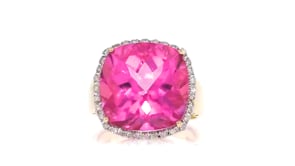 18.00 Carat Pink Topaz and .16 ct. t.w. Diamond Ring in 14kt Yellow Gold