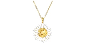 1.10 ct. t.w. Citrine and White Enamel Daisy Pendant Necklace in 18kt Gold Over Sterling
