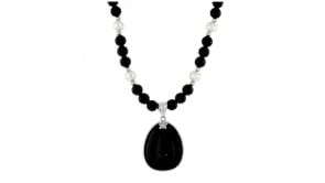 6-6.5mm Cultured Pearl and Onyx Bead Pendant Necklace in Sterling Silver