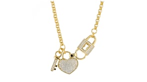 1.50 ct. t.w. CZ Heart, Lock and Key Necklace in 18kt Gold Over Sterling