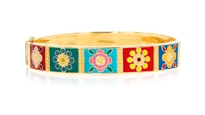 Multicolored Enamel Floral Patchwork Bangle Bracelet in 18kt Gold Over Sterling