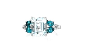 3.00 Carat Aquamarine, 1.00 ct. t.w. London Blue Topaz and .11 ct. t.w. Diamond Ring in Sterling Silver