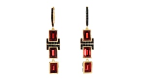 6.50 ct. t.w. Garnet and .20 ct. t.w. Black Spinel Drop Earrings in 18kt Gold Over Sterling