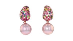 12-13mm Pink Cultured Pearl Removable Drop Earrings with 3.80 ct. t.w. Multi-Gemstones and .28 ct. t.w. Diamonds in 18kt Rose Go