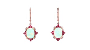 Ethiopian Opal and .40 ct. t.w. Ruby Drop Earrings with .11 ct. t.w. Diamonds in 14kt Rose Gold