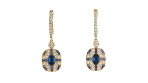 1.70 ct. t.w. Sapphire and .61 ct. t.w. Diamond Milgrain Drop Earrings in 14kt Yellow Gold
