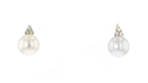 8.5-9mm Cultured Pearl and .16 ct. t.w. Diamond Drop Earrings in 14kt Yellow Gold