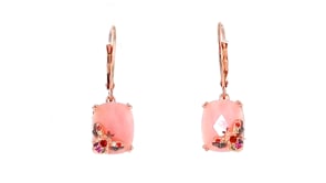 Pink Opal and .14 ct. t.w. Multicolored Sapphire Bumblebee Drop Earrings with Garnet Accents in 18kt Rose Gold Over Sterling