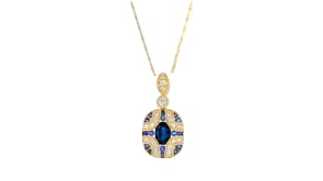 80 ct. t.w. Sapphire and .21 ct. t.w. Diamond Pendant Necklace in 14kt Yellow Gold