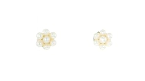 2-3mm Cultured Pearl Flower Earrings with 14kt Yellow Gold