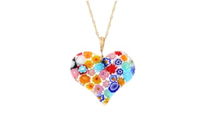 Italian Multicolored Murano Glass Mosaic Heart Pendant Necklace in 18kt Gold Over Sterling