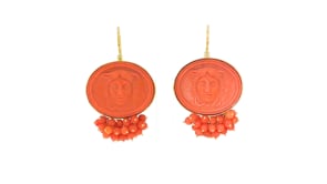 Italian Tagliamonte Red Coral and Venetian Glass Medusa Drop Earrings in 18kt Gold Over Sterling