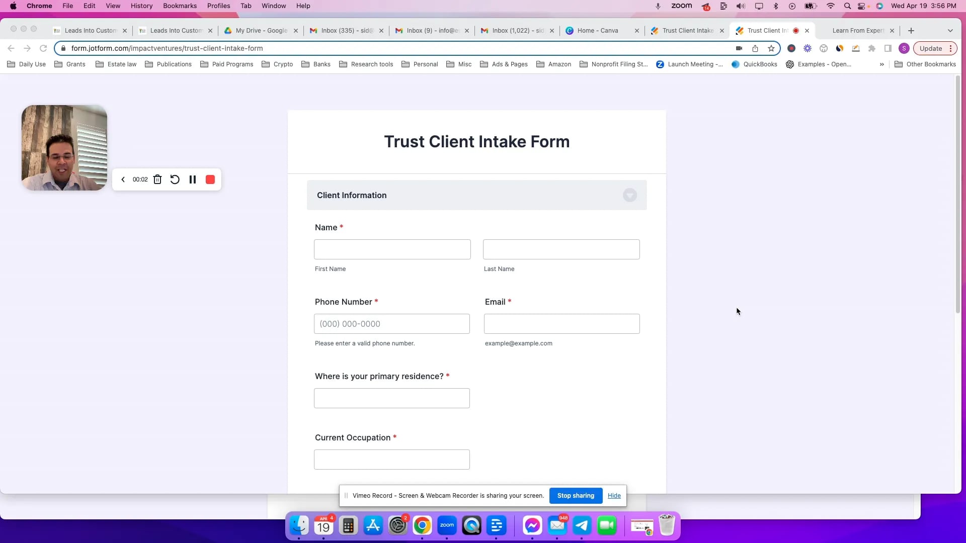 Application form on Vimeo
