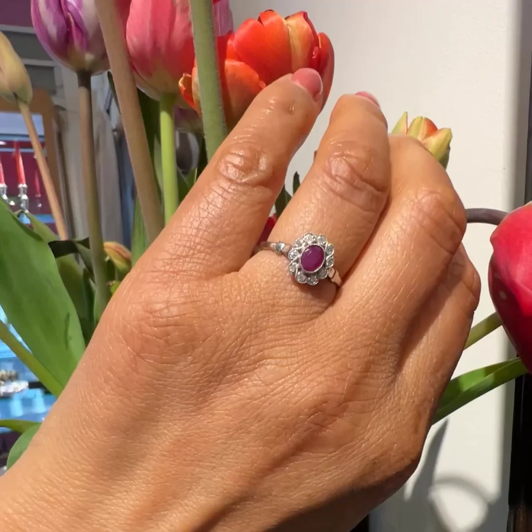 Ruby Diamond 18k Platinum Cluster Ring 9056-7087 - Binenbaum