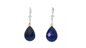 18.00 ct. t.w. Sapphire Drop Earrings in Sterling Silver and 14kt Yellow Gold