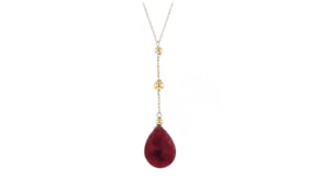 10.00 Carat Ruby and Bead Drop Necklace in 14kt Yellow Gold