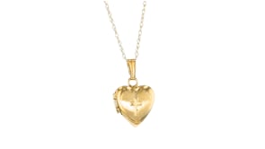 Babys 14kt Yellow Gold Cross Heart Locket Necklace