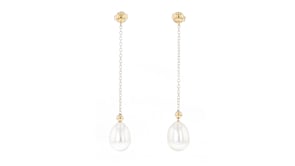 8-8.5mm Cultured Pearl and Bead Chain Drop Earrings in 14kt Yellow Gold