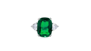 12.70 Carat Simulated Emerald and 1.70 ct. t.w. CZ Ring in Sterling Silver