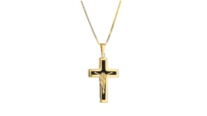Black Onyx Crucifix Pendant in 14kt Yellow Gold