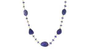 74.00 ct. t.w. Tanzanite Bead Station Necklace in 18kt Gold Over Sterling