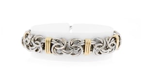 Sterling Silver and 14kt Yellow Gold Byzantine Station Bracelet