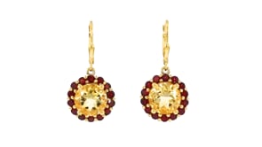 7.00 ct. t.w. Citrine and 2.50 ct. t.w. Garnet Flower Drop Earrings in 18kt Gold Over Sterling
