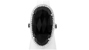 Black Onyx, .40 ct. t.w. Black Spinel and .40 ct. t.w. White Topaz Cocktail Ring in Sterling Silver