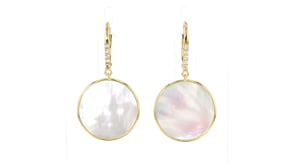 Mother-of-Pearl and .10 ct. t.w. White Topaz Circle Drop Earrings in 18kt Gold Over Sterling