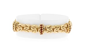 1.50 ct. t.w. Garnet Station Byzantine Bracelet in 18kt Gold Over Sterling