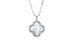 Charles Garnier Mother-of-Pearl and .24 ct. t.w. CZ Clover Paper Clip Link Necklace