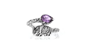 1.00 Carat Amethyst Bali-Style Elephant Bypass Ring in Sterling Silver