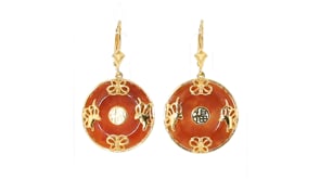 Red Jade Good Fortune Butterfly Drop Earrings in 18kt Gold Over Sterling