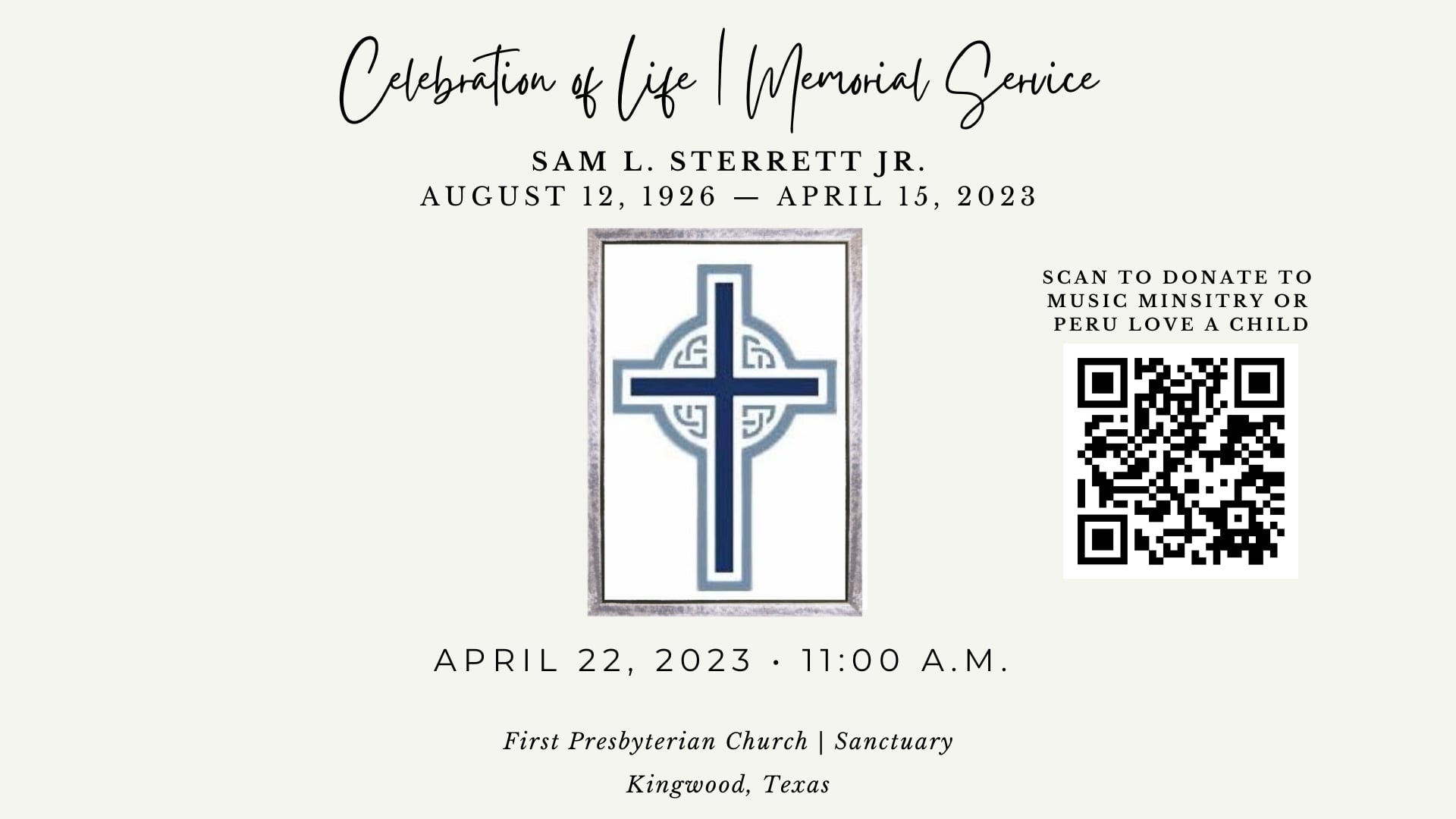 Sam L. Sterrett, Jr. Memorial Service on Vimeo