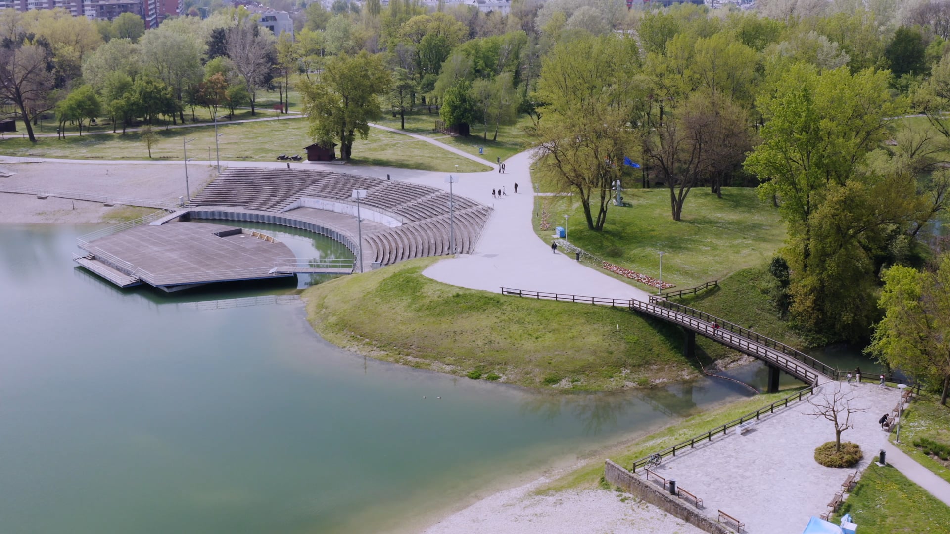 Bundek lake Zagreb in spring bridge stage