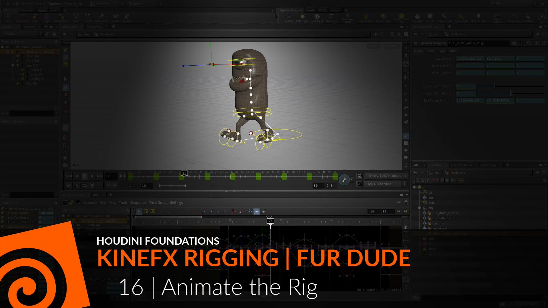 Houdini Foundations | Rig Fur Dude with KineFX 16 | Animate the Rig