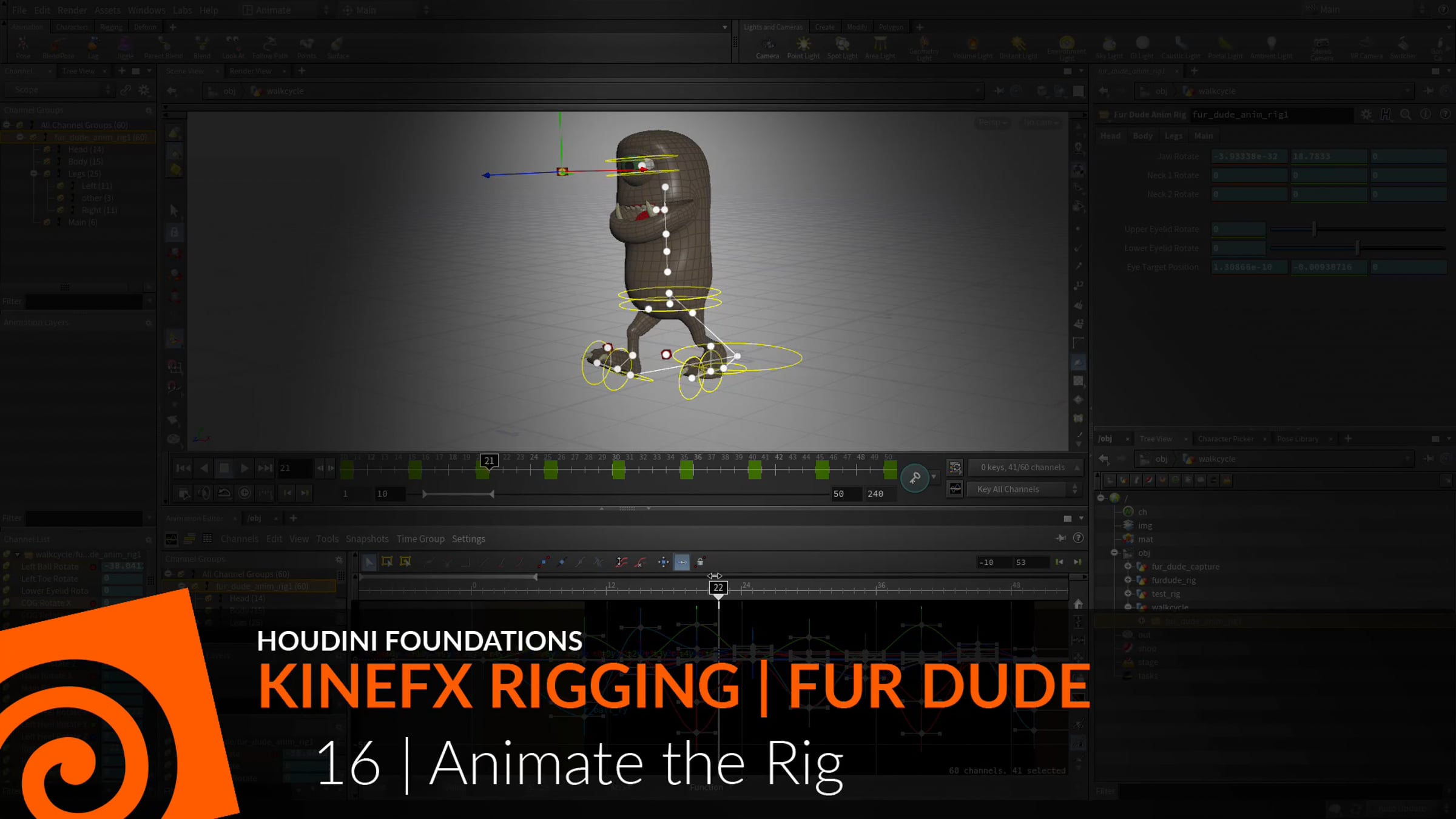 Houdini Foundations | Rig Fur Dude with KineFX 16 | Animate the Rig