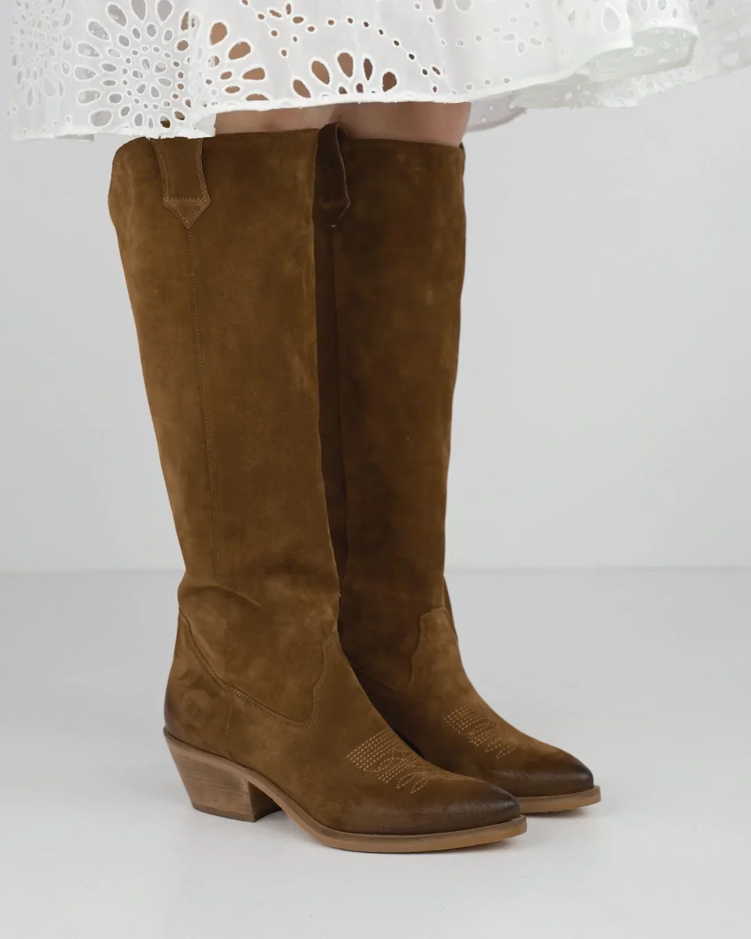 Stivaletti Texani Bassi Stivali Camoscio Marrone Tacco Basso