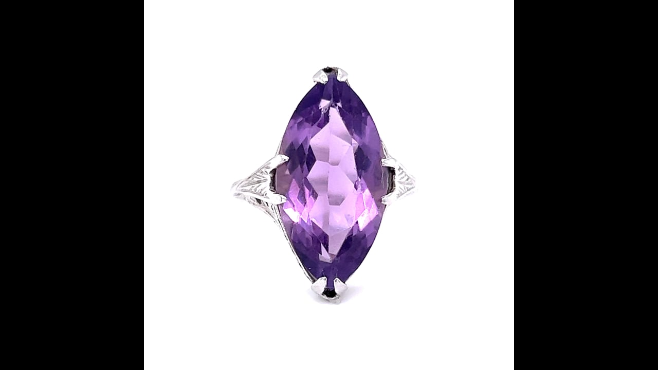 Vintage Marquise Cut Amethyst Cocktail Ring in 18k White Gold