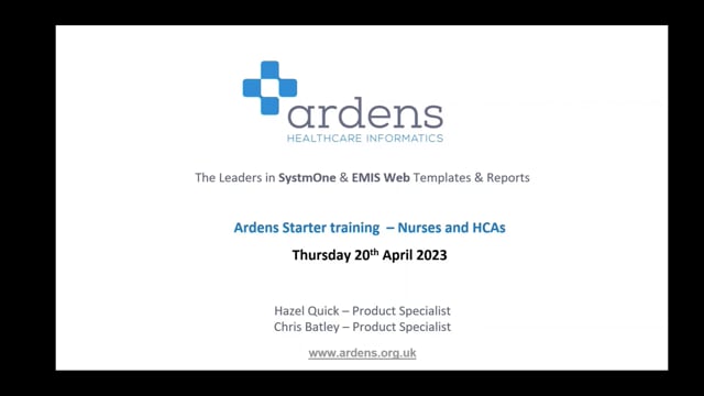 New Starter Training Webinar - Nurses and HCAs (Ardens for EMIS Web)