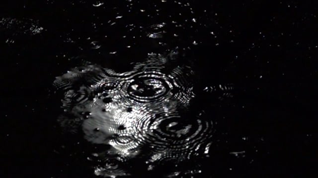 夜の水溜りスーパースローモーション(1):Rain drops in a puddle at night. Super slow motion video.