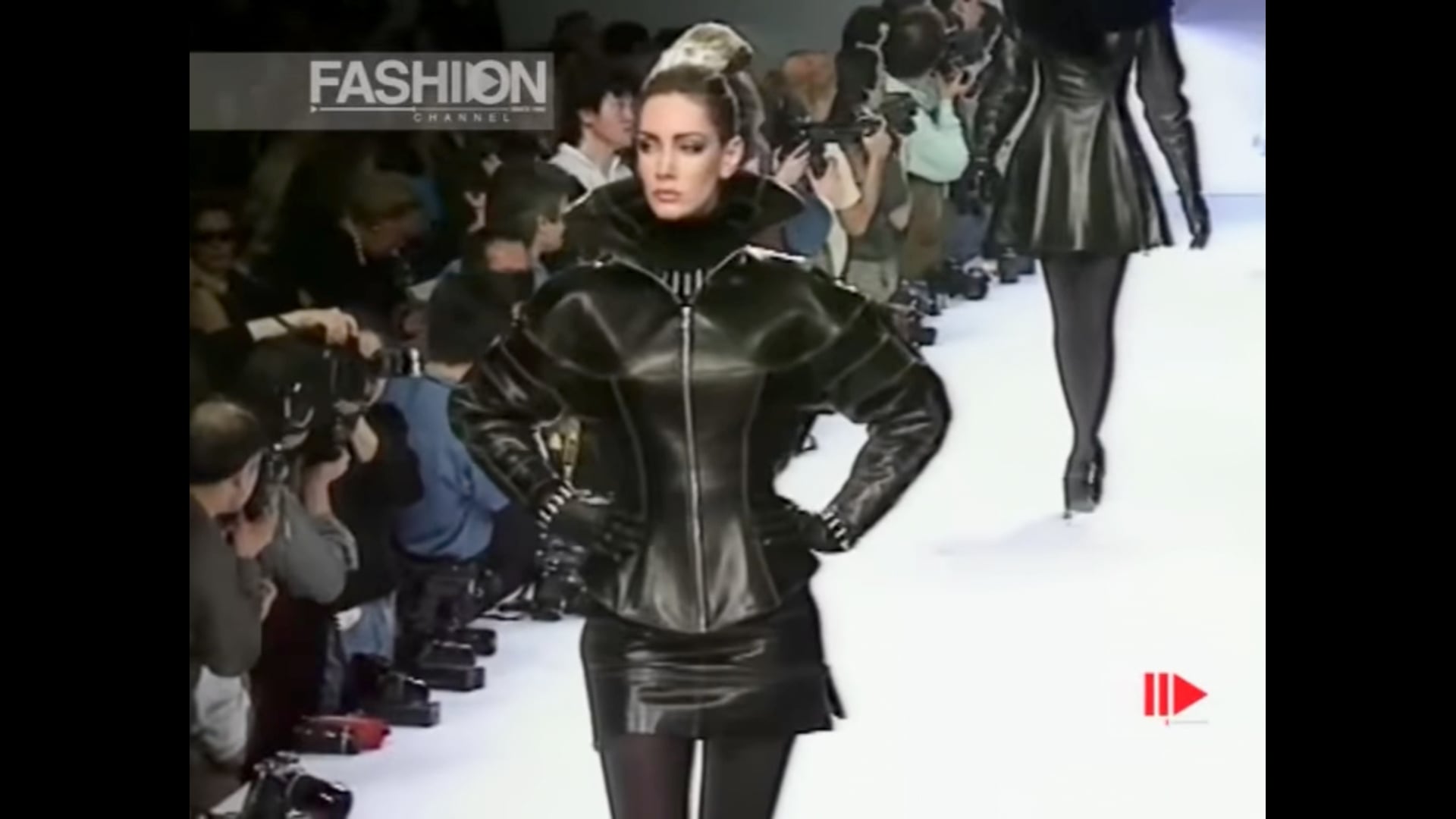 F/W 1991 Claude Montana Runway Leather Moto Jacket Skirt Set For