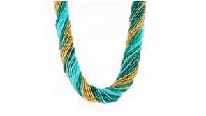 Italian Aqua and Gold Murano Glass Bead Torsade Necklace with 18kt Gold Over Sterling
