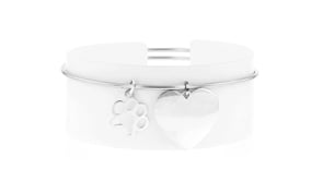 Sterling Silver Personalized Heart Bangle Bracelet with Paw Print Charm