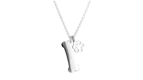 Sterling Silver Personalized Bone Necklace with Paw Print Charm