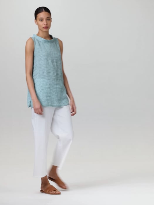 Puckered Organic Linen Mock Neck Top | EILEEN FISHER