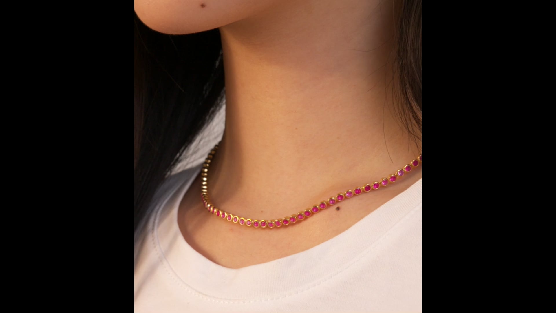 Gemstone Essential Tennis Necklace Adjustable 41-46cm/16-18' in 18ct Gold  Vermeil on Sterling Silver and Pink Quartz