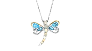 Opal and 2.38 ct. t.w. Swiss Blue and White Topaz Dragonfly PinPendant Necklace in Two-Tone Sterling Silver
