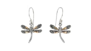 Two-Tone Sterling Silver Bali-Style Dragonfly Drop Earrings